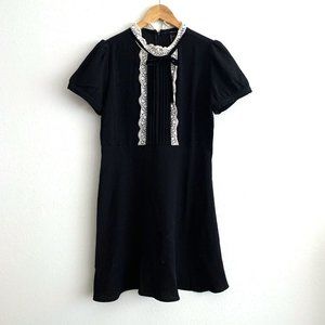 Black Lace Collar Dress with Ribbon Tie F21